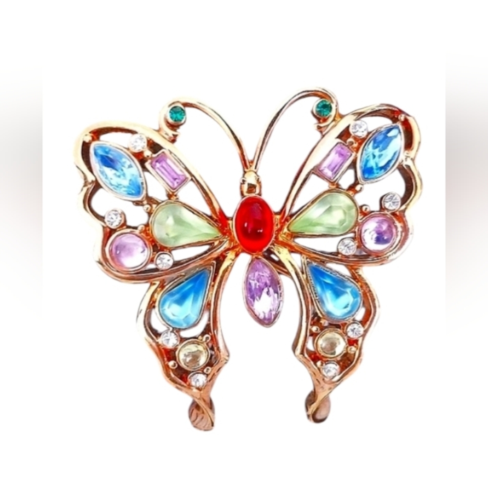 Butterfly Multicolor Crystals Brooch Pin Gemstones Colorful Vintage
